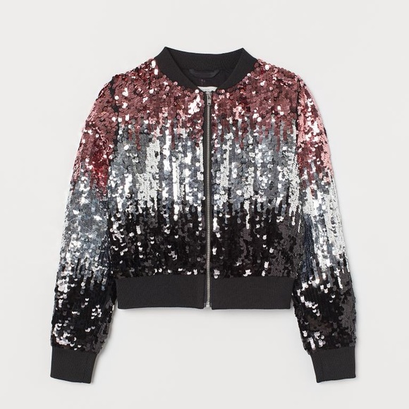 H&M girls sequined bomber jacket size 9-10 - Picture 1 of 1